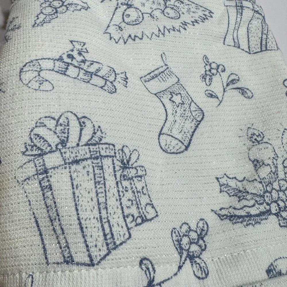 Set 2 Bella Lux White Blue Sparkly Christmas Bathroom Hand Towels 100% Cotton